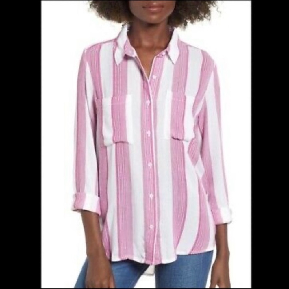 BP The Perfect Shirt Purple White Striped Button Down XS